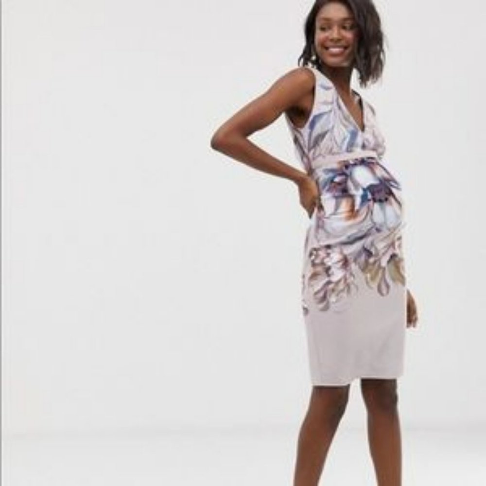 Lavender floral ASOS maternity pencil dress